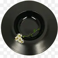 黑色小花圆环简约家用陶瓷盘子