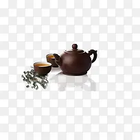 茶壶茶杯和茶叶