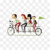 卡通一家人骑自行车
