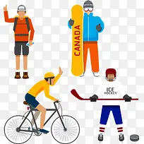 矢量卡通人物素材自行车运动滑雪
