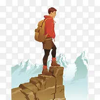 矢量背包客登到山顶眺望