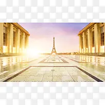 巴黎铁塔金色广场海报背景