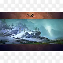 玄幻雪地楼门海报背景
