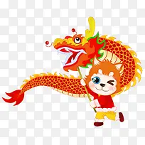 可爱小狗表演舞龙