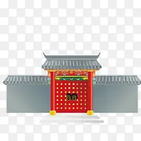 古代红色楼门建筑
