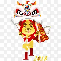 舞龙狗年卡通装饰年画图案