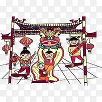 新春舞龙装饰插画