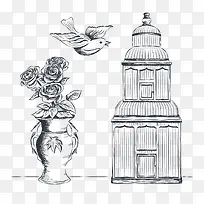 矢量古典鸟笼