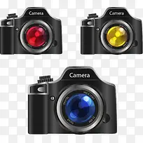 矢量手绘三个黑色照相机