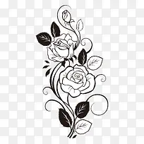 手绘黑白玫瑰花卉