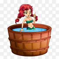 动漫插图美女木桶泡澡