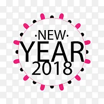 黑红色点状圆形2018新年标签
