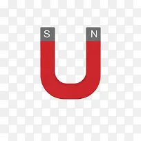 红色天然磁石刻着南北极标志的u