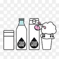 卡通瓶装牛奶盒装牛奶素材