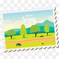 春季树木草地邮票