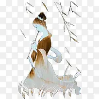 柳树下美女吹笛