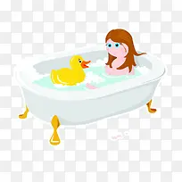 可爱插图美女浴缸内泡澡