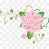 粉红花朵一束花绿叶彩绘装饰