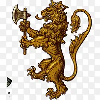 金色狮子徽章中世纪复古金属图章