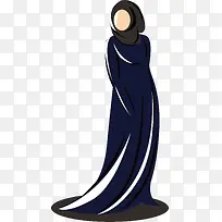 蓝色长裙阿拉伯妇女