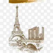 手绘巴黎建筑素材背景