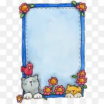 猫咪花朵小鸟装饰文本框
