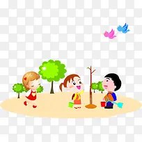 植树节儿童种树插画素材
