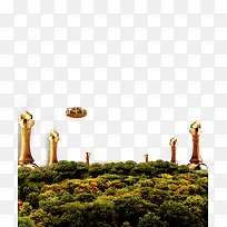 草原草地和飞艇