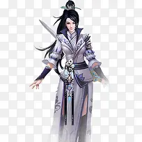 白衣女剑客手绘古风动漫