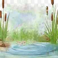 手绘水纹草丛