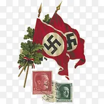 纳粹旗帜与希特勒照片