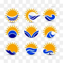 阳光大海太阳海浪标志卡通图标
