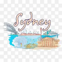 手绘澳大利亚悉尼城市建筑