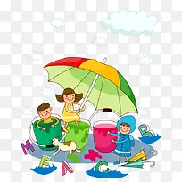 一家人撑伞矢量素材