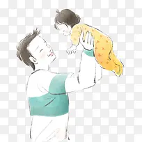 父亲节手绘插画爸爸抱着小女儿