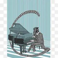 条纹斑马钢琴弯曲
