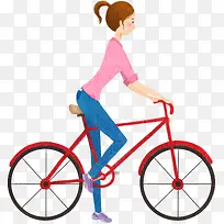 手绘扁平骑自行车的女生