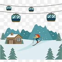 冬季雪山上滑雪的人