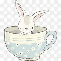 手绘茶杯里的小兔