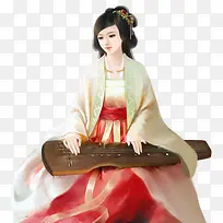 古风优雅弹琴美女手绘