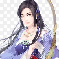 弹琴的紫衣美女古风手绘