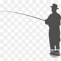 站着钓鱼剪影矢量图