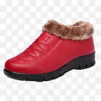大红皮质棉鞋