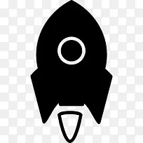火箭船变小的白色圆形轮廓图标