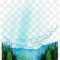 卡通手绘海底景观鱼群海草