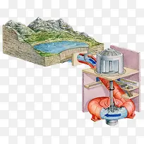 水库堤坝插画