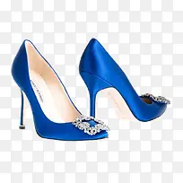 蓝色镶钻马诺洛品牌高跟鞋女鞋