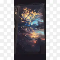 窗户外的天空动漫海报背景