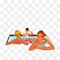 泡温泉的美女