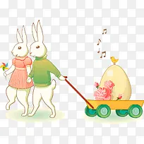 卡通小白兔拉车